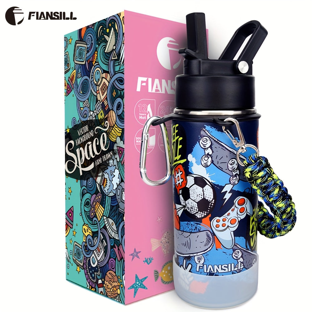 Insulated Water Bottle 16oz - Stainless Steel Vacuum Tumbler with Fun Printed Designs - Leak-Proof Kids & Teen Water Bottle, Perfect Gift for Students, Boys, Girls & Outdoor Activities