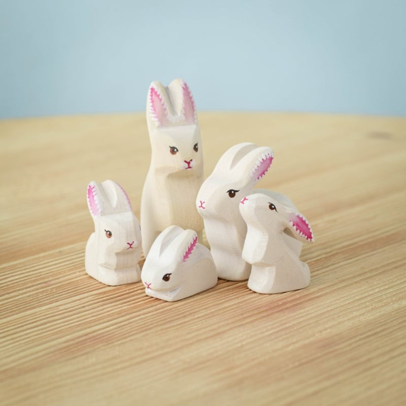 Bumbu Handmade Wooden White Bunny Rabbit Family Set