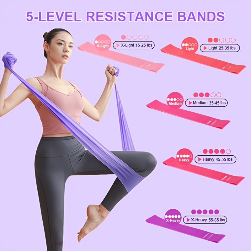 Silicone Pilates Exercise Set 16-Piece – Pilates Rings, Resistance Bands, Yoga Ball & Accessories for Home Yoga & Daily Fitness Workouts – Pink & Purple