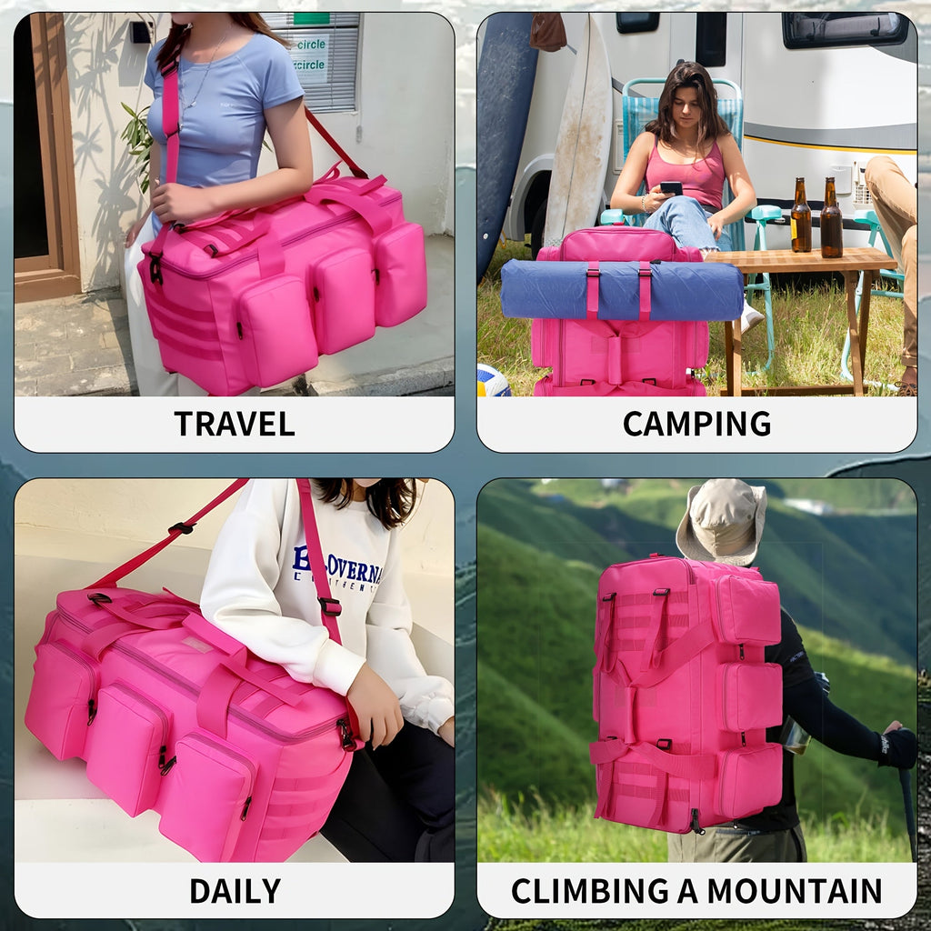 Convertible Travel Duffel Bag 3-in-1 Rose Red 50L – Weekender Backpack & Gym Bag for Men & Women, Sports, Camping & Daily Use, Large Capacity Carry-On with Multiple Carry Modes