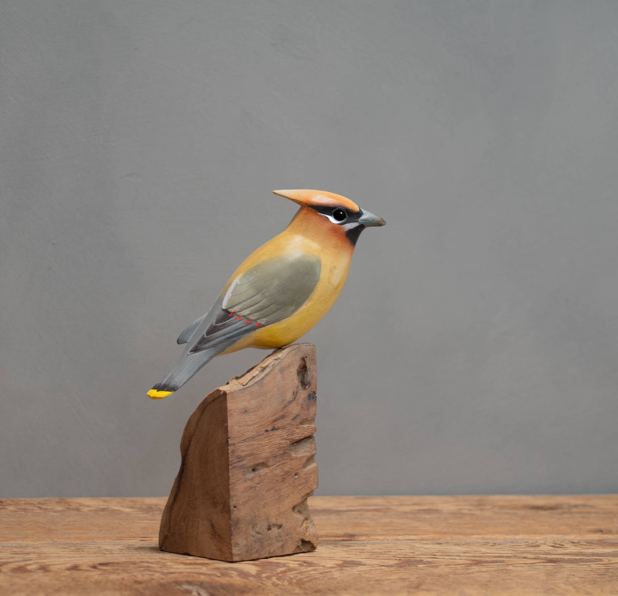 Hand Carved Cedar Wax Wing Bird - 8"H