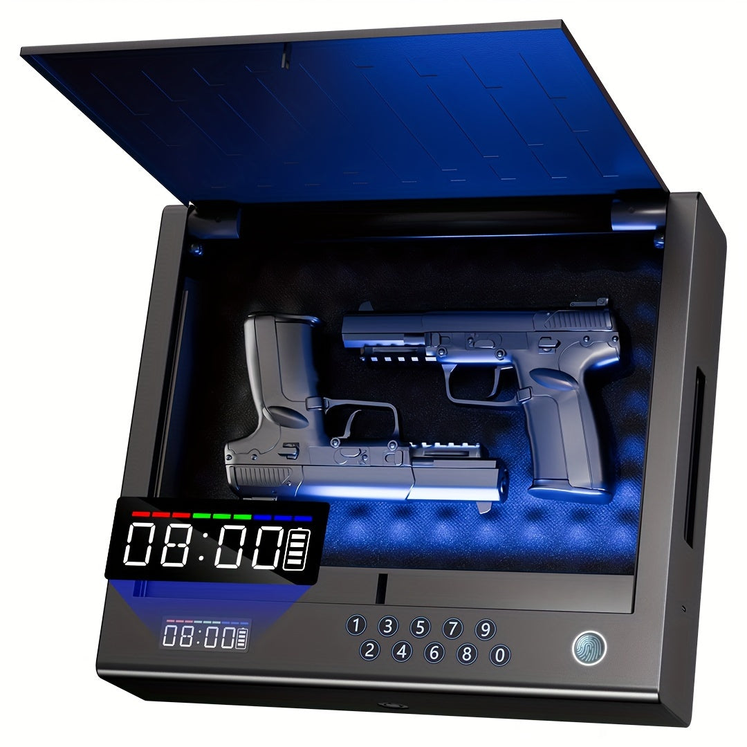 Gun Safe for Pistols – Fingerprint Quick Access Handgun Safe with LCD Display, Full Digital Keypad | Biometric Pistol Safe for Nightstand, Bedside & Car | Secure Home Firearm Storage