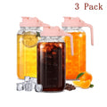 64oz Glass Pitcher with Handle – Leak-Proof Wide Mouth Mason Jar Water Jug, Pour Spout Lid, 2 Quart Portable Canteen for Camping, BBQ, Fridge & Outdoor Entertaining (2-Pack / 3-Pack)