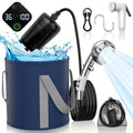 Portable Camping Shower with 9000mAh Battery – Smart Digital Display, Foldable Bucket Included, Compact Lightweight Outdoor Shower Pump for Camping, Hiking, Pet Cleaning, Car Washing & Beach Use