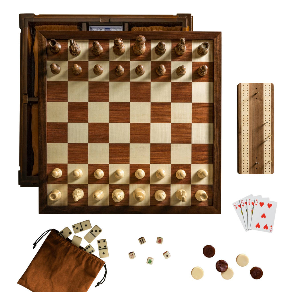 Heirloom Board Game: 7-in-1 (Chess, Checkers, Backgammon, Cribbage, Poker Dice, Cards, Dominoes)
