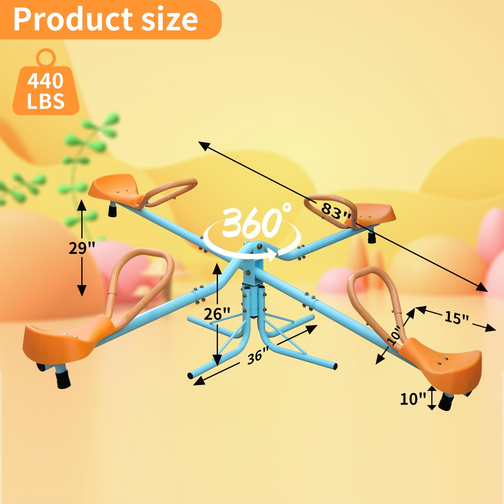 4-Seat Metal Seesaw for Kids Outdoor Backyard Playground – 360 Degree Rotating Teeter Totter with Three-Axle Swivel Design, Sports Field Play Equipment, Assembly Tools Included