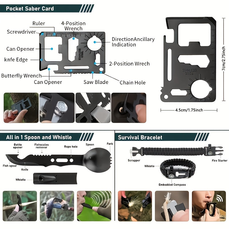 Tactical Survival Kit with Shovel Axe Fire Starter Compass Paracord Multi-Tool Bag for Camping Hiking Car Home Hurricane Earthquake Emergency Preparedness
