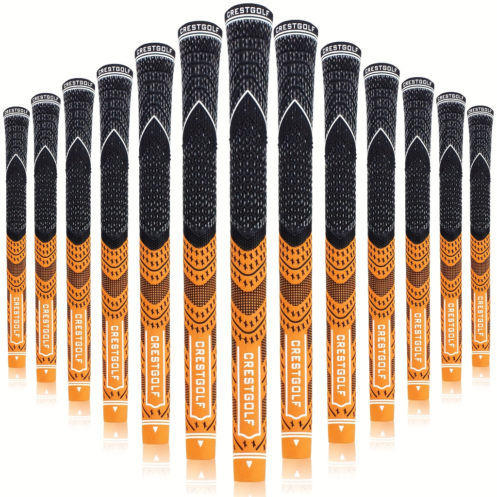 Midsize Golf Grips Set 13 Pack – All Weather Hybrid Rubber Golf Club Grips with Ecological Yarn Thread Technology, Multiple Colors, Fits Full Set of Clubs (Black, White, Red, Orange, Yellow, Blue, Gray)