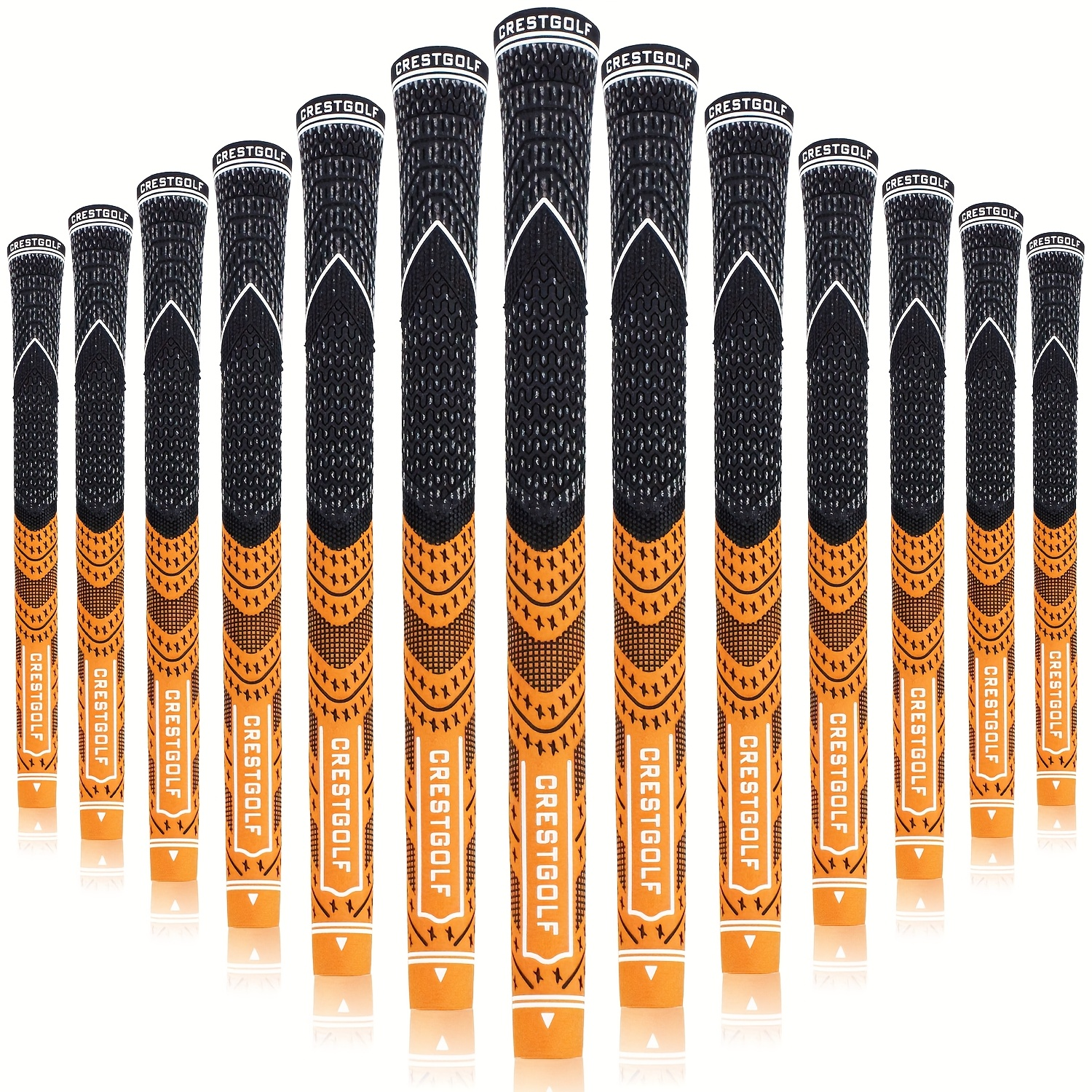Midsize Golf Grips Set 13 Pack – All Weather Hybrid Rubber Golf Club Grips with Ecological Yarn Thread Technology, Multiple Colors, Fits Full Set of Clubs (Black, White, Red, Orange, Yellow, Blue, Gray)