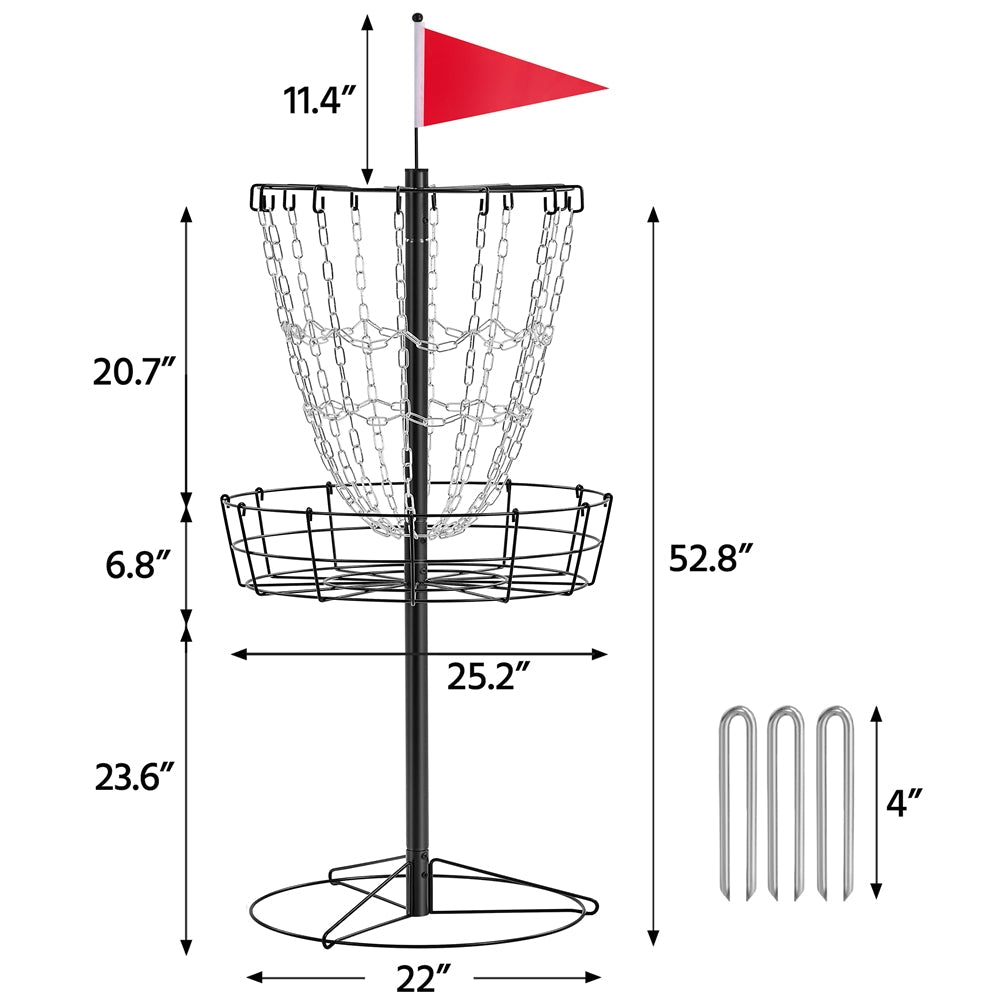Portable Disc Golf Basket 12 Chain – Heavy Duty Metal Frame, Galvanized Chains, Easy Assembly, Indoor & Outdoor Practice Target for All Skill Levels – 4 Colors: Black, Orange, Red, Blue