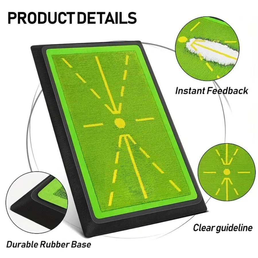 Golf Swing Training Mat with Ball Impact Path Feedback – Anti-Slip PP Base, Color-Change Swing Indicator, SBR Shock Absorption for Indoor & Outdoor Practice