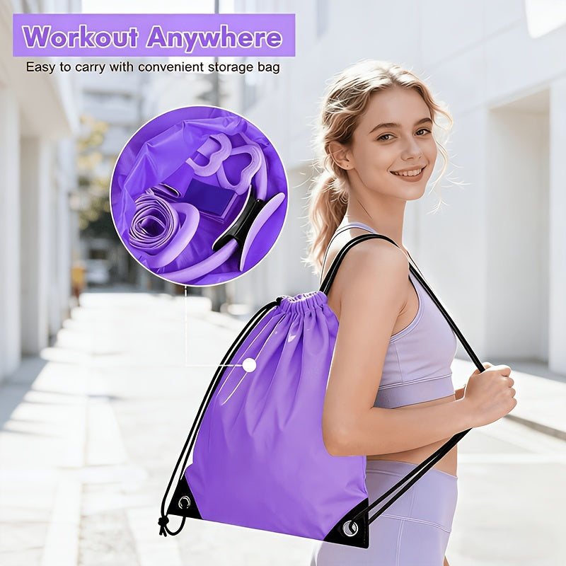 Silicone Pilates Exercise Set 16-Piece – Pilates Rings, Resistance Bands, Yoga Ball & Accessories for Home Yoga & Daily Fitness Workouts – Pink & Purple