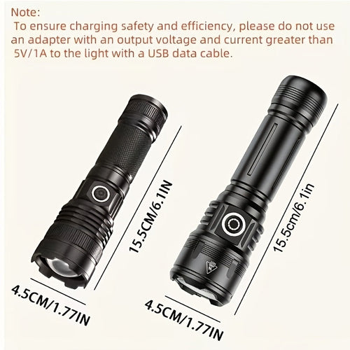1000 Lumen LED Flashlight with Fire Starter - Aluminum Alloy Torch, Zoom Focus Ignition, Long Battery Life for Survival, Camping, Fishing & Power Outages, 1/2pcs