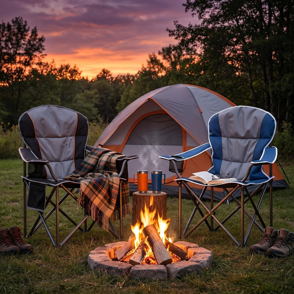 Heavy Duty Camping Folding Chair 500 LBS Capacity – Extra Large Outdoor Camp Chair with Organizer Bag, Cooler Bag, Cup Holder & Carry Bag for Lawn, Beach, Travel & Hiking – 1 Pack or 2 Pack