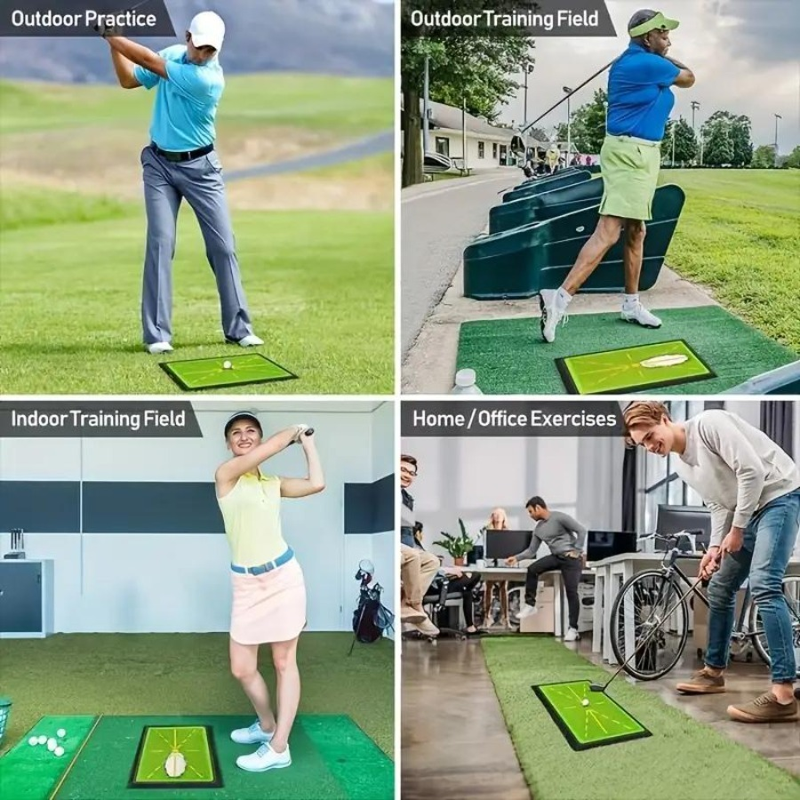Golf Swing Training Mat with Ball Impact Path Feedback – Anti-Slip PP Base, Color-Change Swing Indicator, SBR Shock Absorption for Indoor & Outdoor Practice