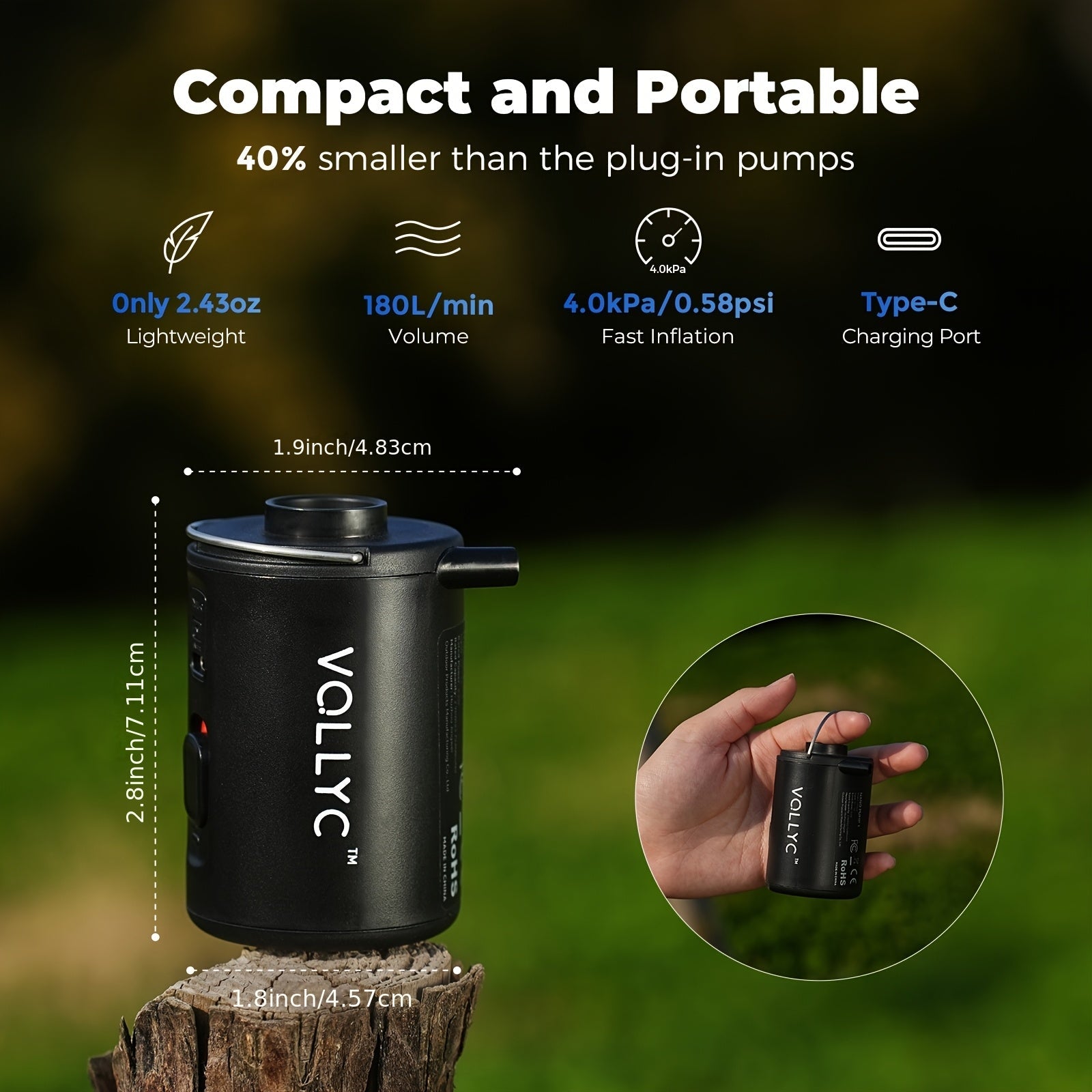 Portable Electric Air Pump USB Rechargeable 800mAh