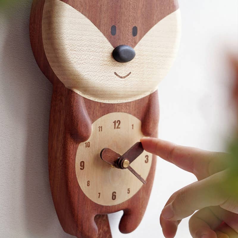 Handmade Wooden Fox Wall Clock