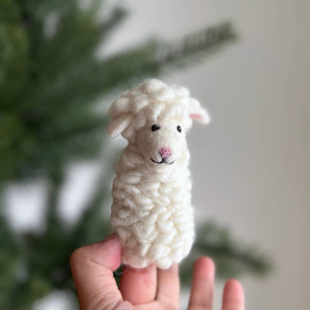 Felt Finger Puppet: Fluffy Sheep - White