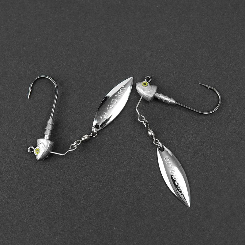 Underspin Jig Heads 6-Pack with 100% Brass Blade – Never Rust Rotating Spinner Jig for Bass & Saltwater Fishing – 3/16oz, 1/4oz, 3/8oz, 1/2oz – Flash & Vibration Swimbait Head