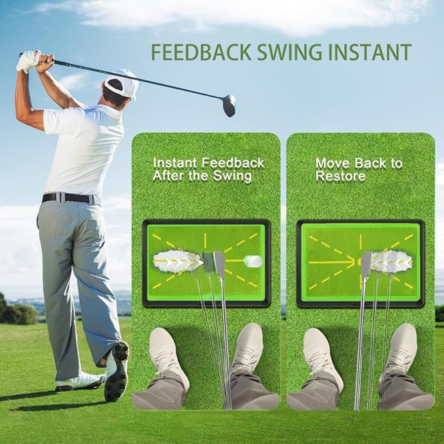 Golf Swing Training Mat with Ball Impact Path Feedback – Anti-Slip PP Base, Color-Change Swing Indicator, SBR Shock Absorption for Indoor & Outdoor Practice