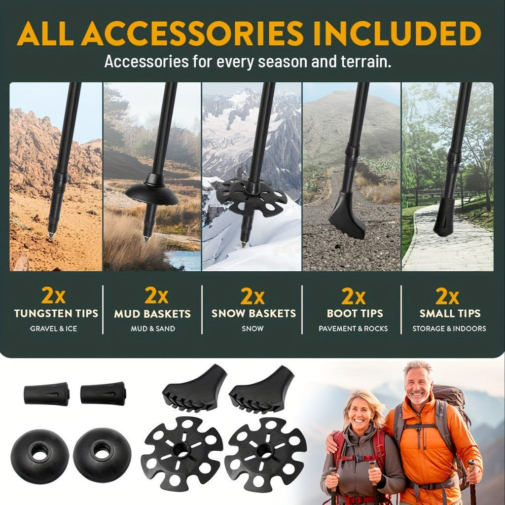 Folding Trekking Poles 7075 Aluminum – Ultralight Collapsible Hiking Walking Sticks with Anti-Slip Ergonomic Grip for Men & Women | 2-Pack