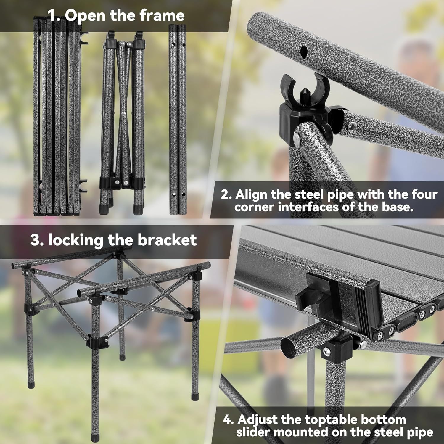 Lightweight Collapsible Camping Table with Carry Bag – Portable Folding Outdoor Table, Sturdy Aluminum Legs & Large Flat Surface for Picnic, BBQ, Beach, Hiking & Tailgating, Available in L & XL