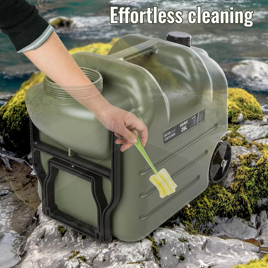 Portable Water Tank with Wheels 7.4 Gallon – Large Capacity Durable PE Square Water Container Jug for Camping, Hiking, Picnics & Outdoor Use – Khaki, Green, White, Black