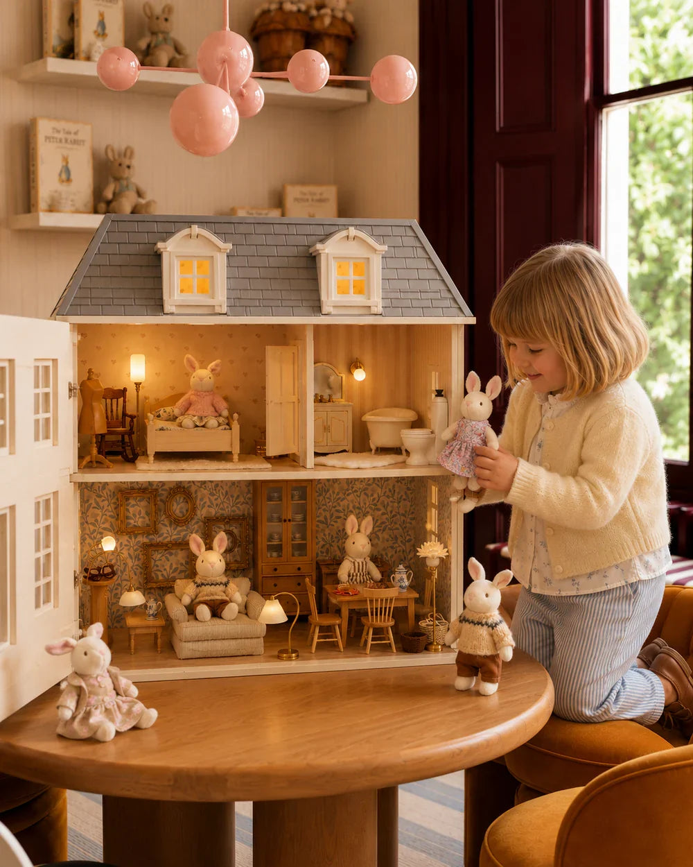 Fully Furnished Dollhouse With Lights, House of Hamptons (ships mid-September)