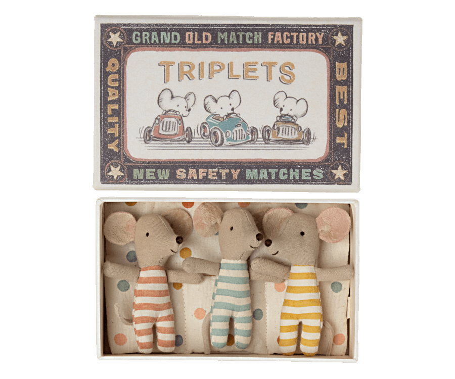Maileg Triplets, Baby Mice In Matchbox