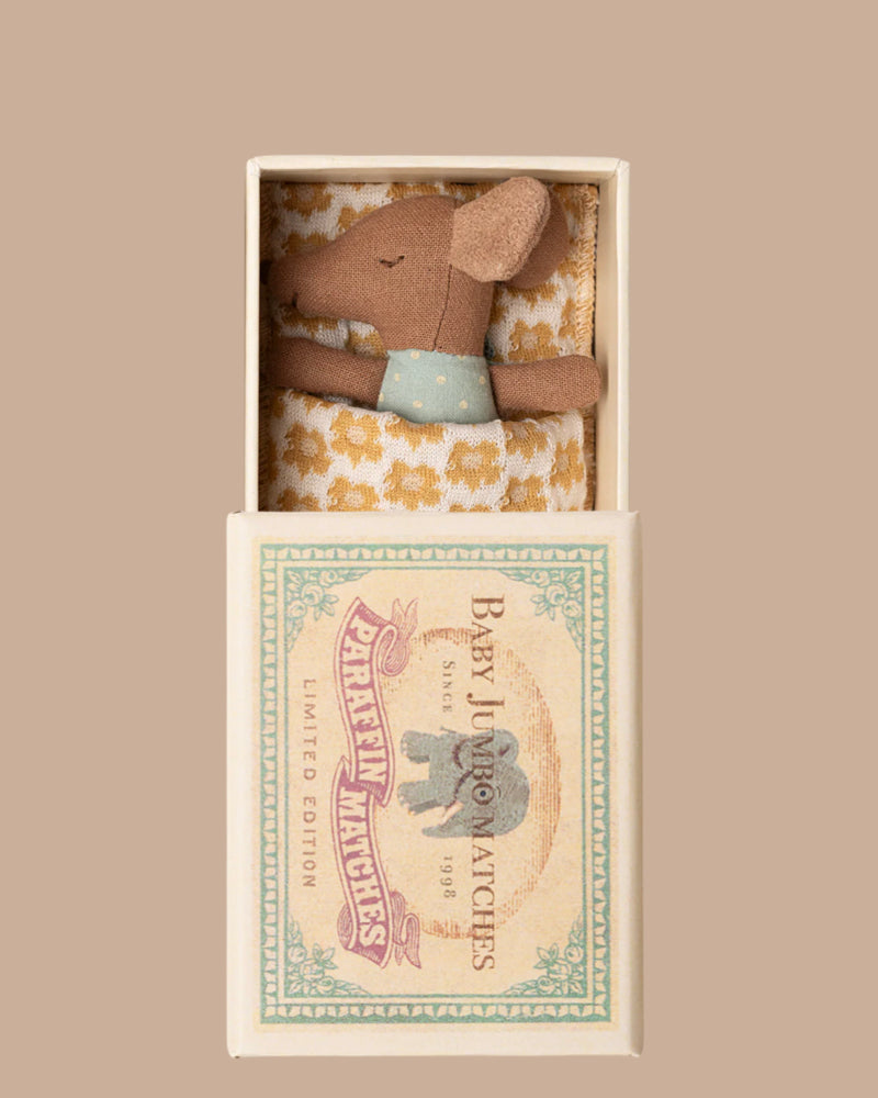 Maileg Sleepy Wakey Baby Mouse in Matchbox - Blue