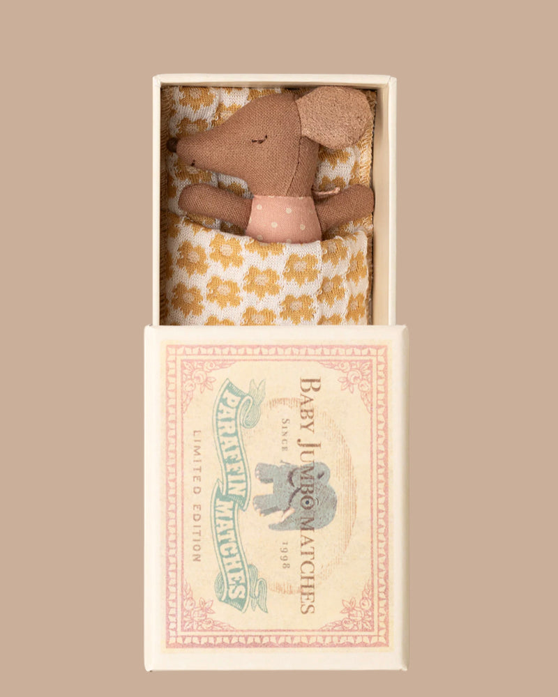 Maileg Sleepy Wakey Baby Mouse in Matchbox - Rose
