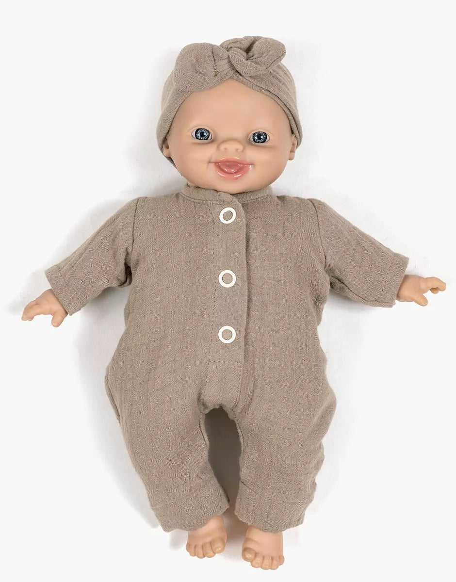 Minikane 11" Doll Clothing | Lili Jumpsuit & Headband in Cotton Gauze - Mocha