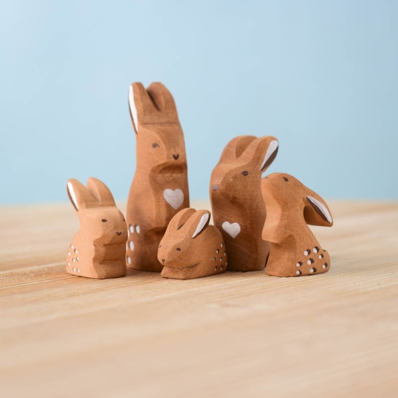Bumbu Handmade Wooden Brown Bunny Rabbit Family Set