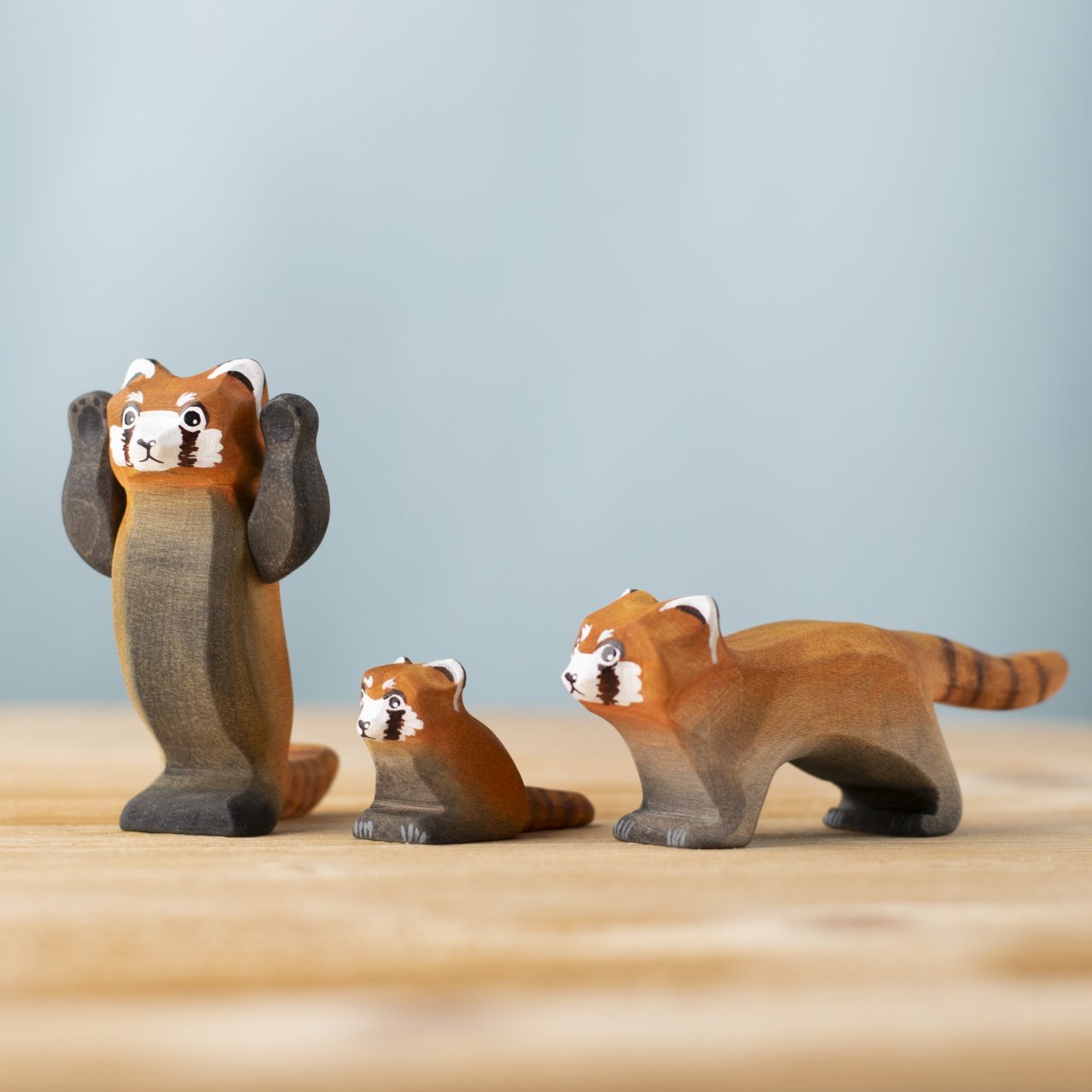 Bumbu Handmade Wooden Red Panda Family with Bamboo Set
