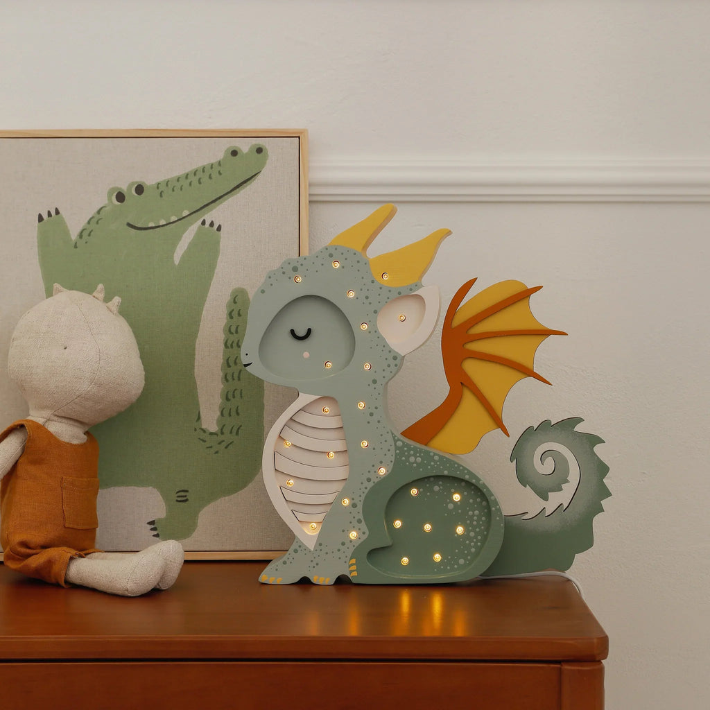 Handmade Wooden Lamp - Dragon, Hunter Green
