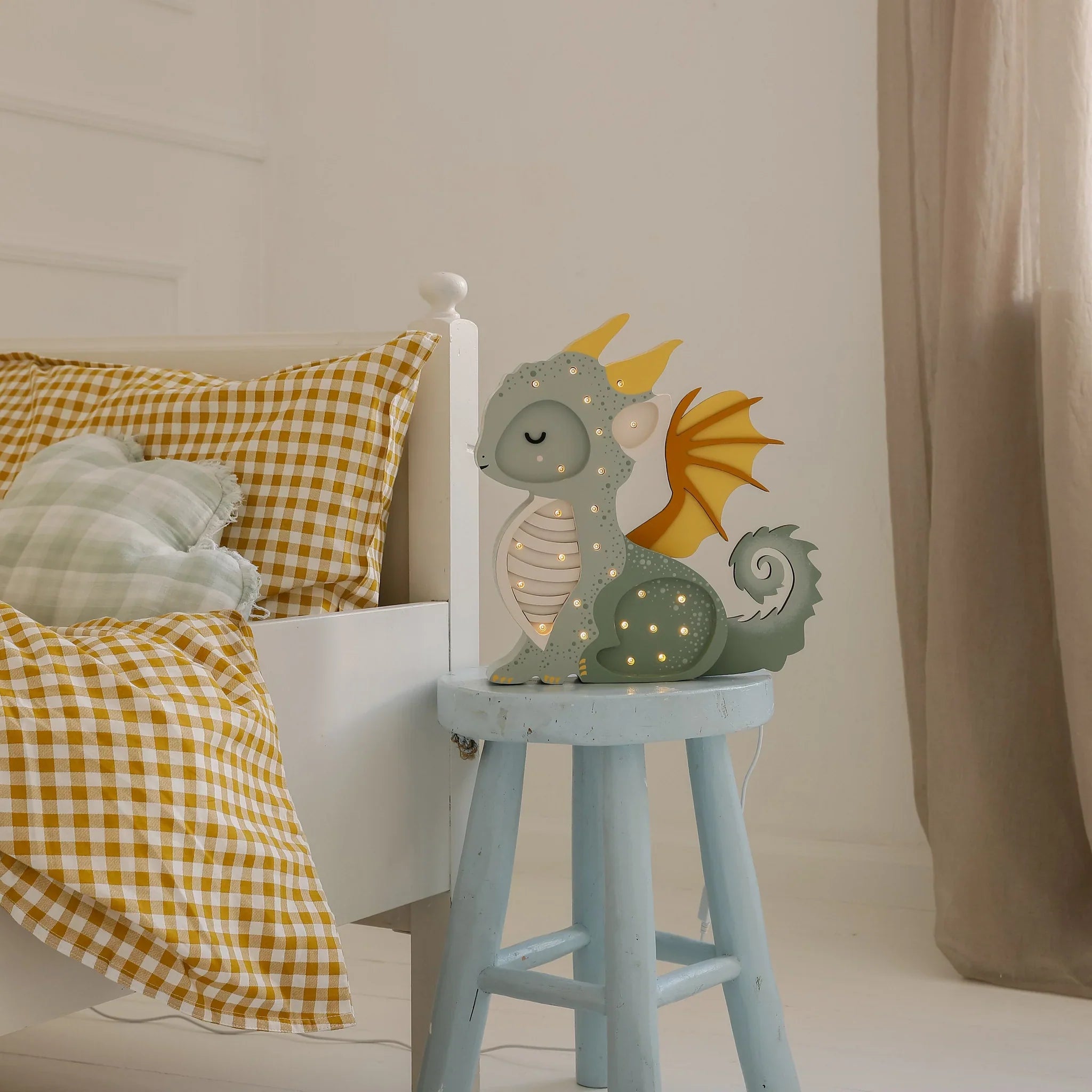Handmade Wooden Lamp - Dragon, Hunter Green