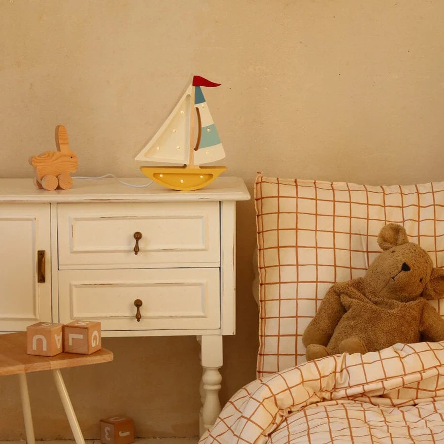Handmade Wooden Lamp - Mini Sailboat, Mustard