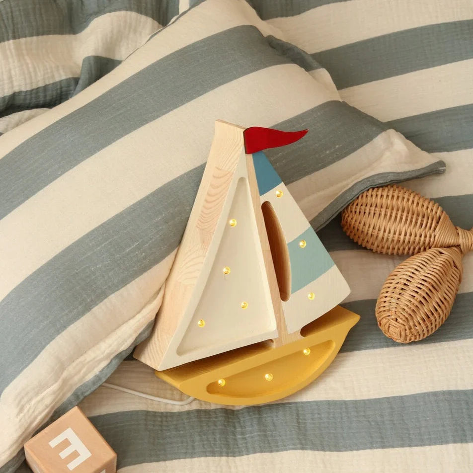 Handmade Wooden Lamp - Mini Sailboat, Mustard
