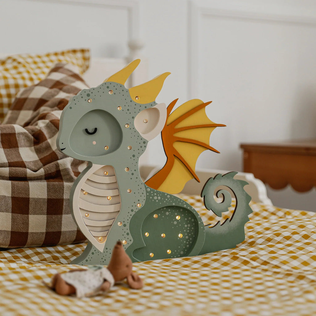Handmade Wooden Lamp - Dragon, Hunter Green