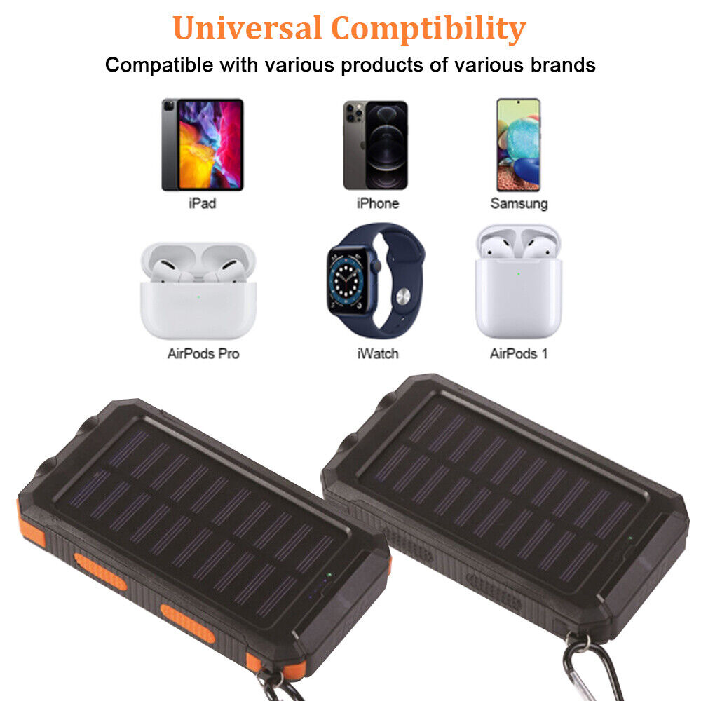 Solar Power Bank 10000mAh Waterproof Portable Charger with LED Light