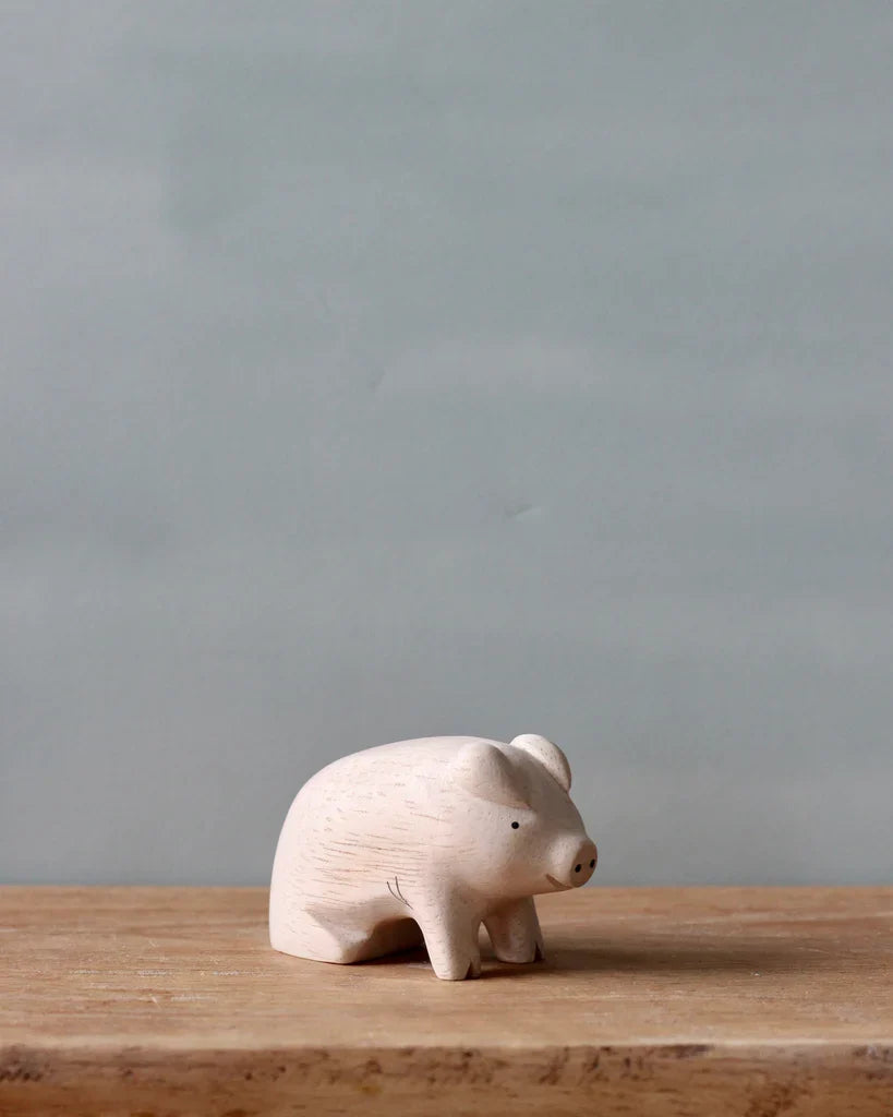 Handmade Tiny Wooden Farm Animals - Pig
