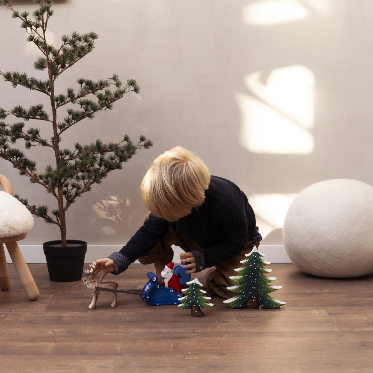 Bumbu Handmade Wooden Snowy Fir Tree, Large