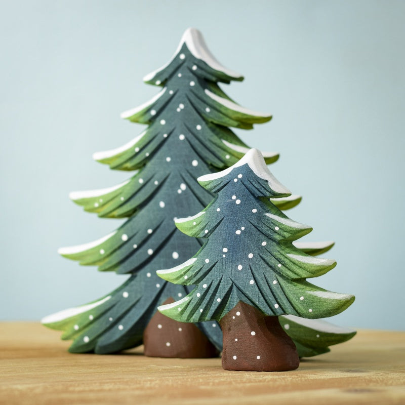Bumbu Handmade Wooden Snowy Fir Tree Set