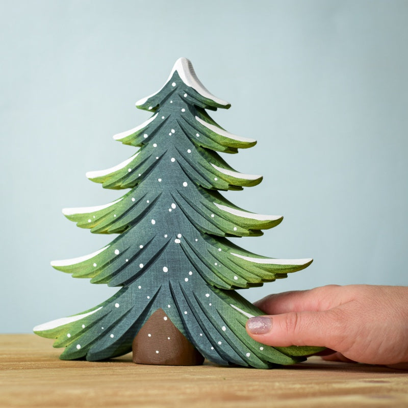 Bumbu Handmade Wooden Snowy Fir Tree Set