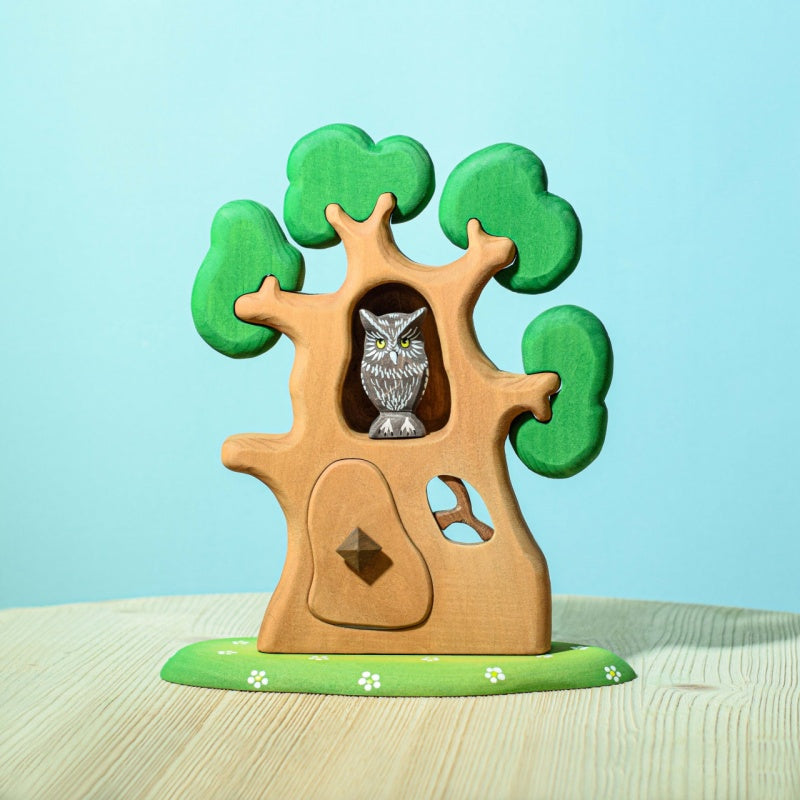 Bumbu Handmade Wooden Ancient Oak Tree with Owl Set