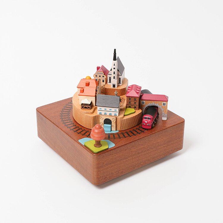 Wooden Train Music Box - European Town