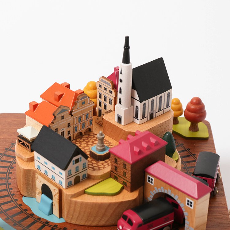 Wooden Train Music Box - European Town